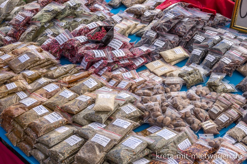 Herbs stall at the weekly market in Mires